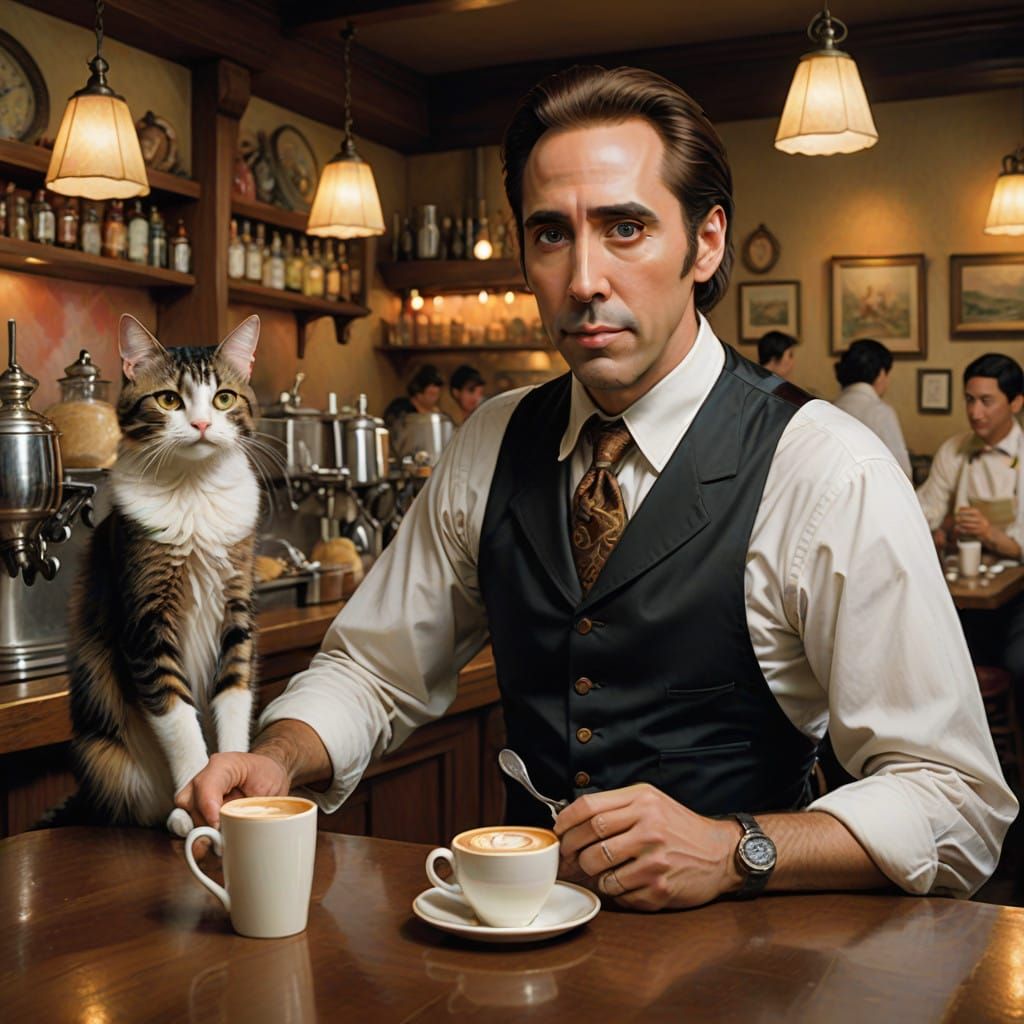 Enchanted Cafe Scene with Fantasy Creatures