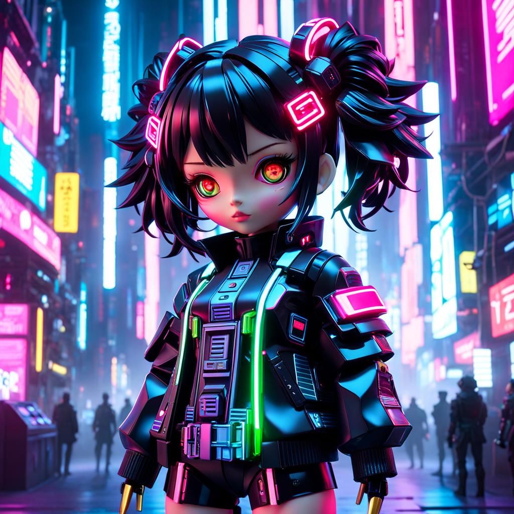 Cyberpunk Doll with Neon Glow and Soft Lighting