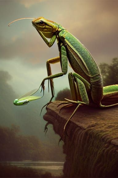 Iguana Praying Mantis Hybrid Creature