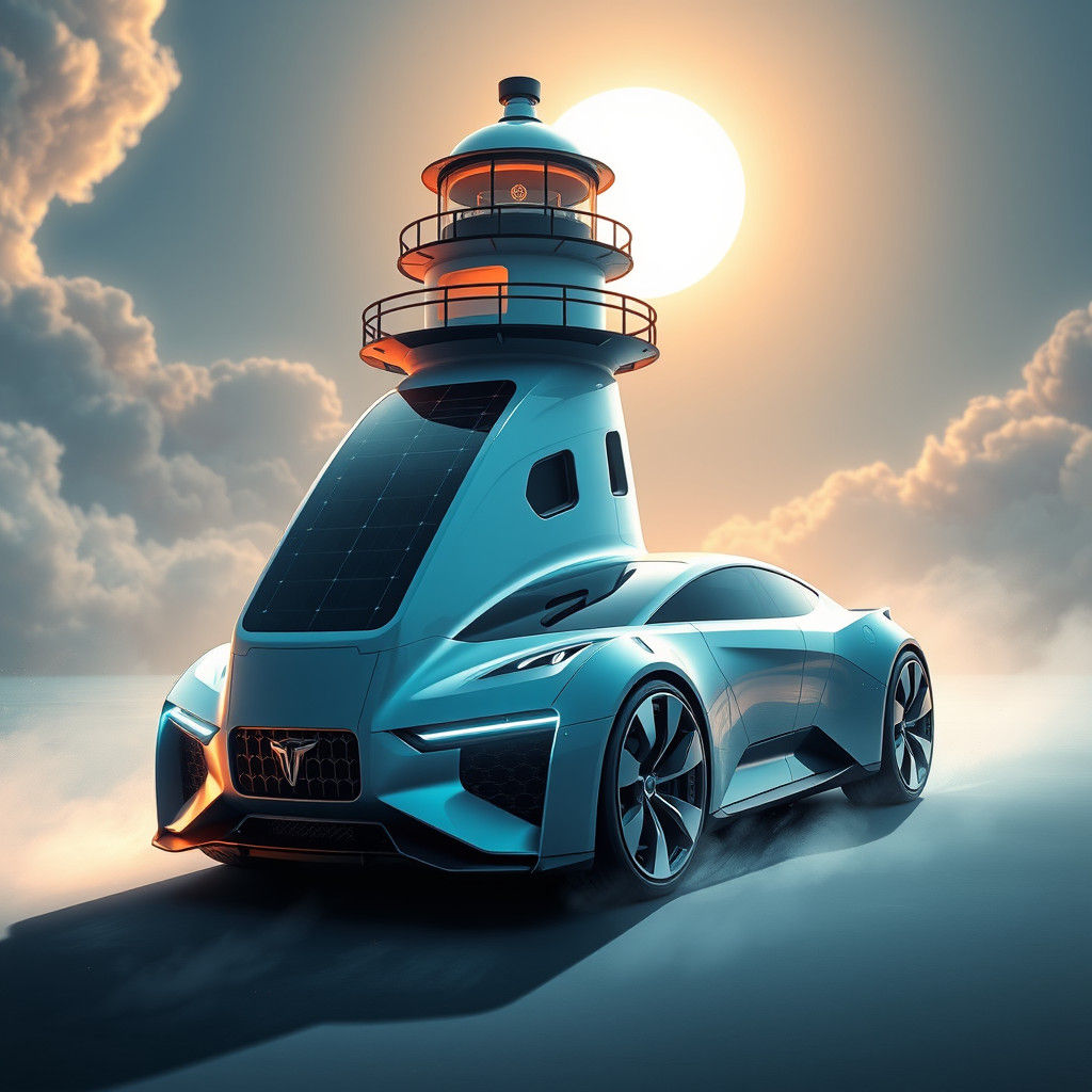Solar Lighthouse Car: Futuristic Concept Art