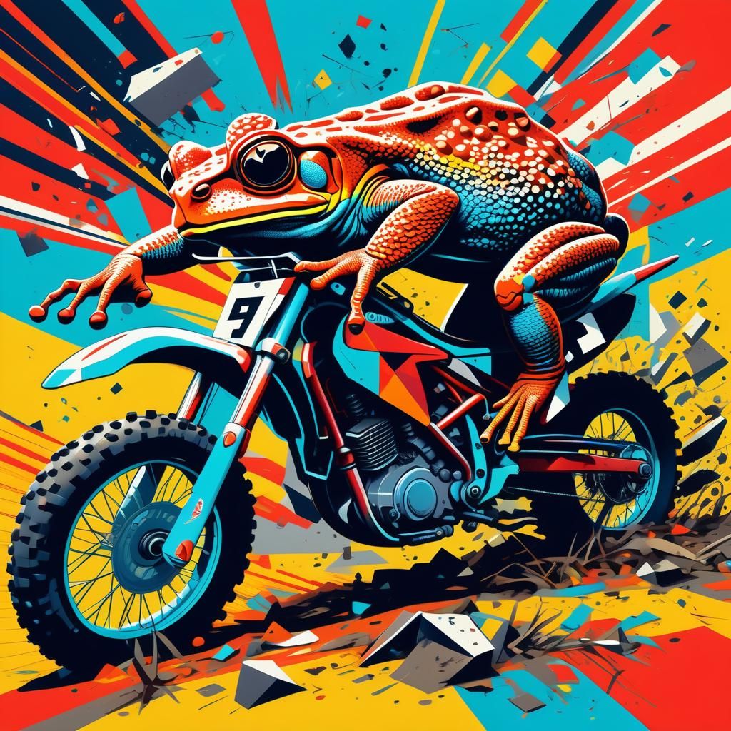 Cane Toad Motorcycle Crash in Pop Art Style