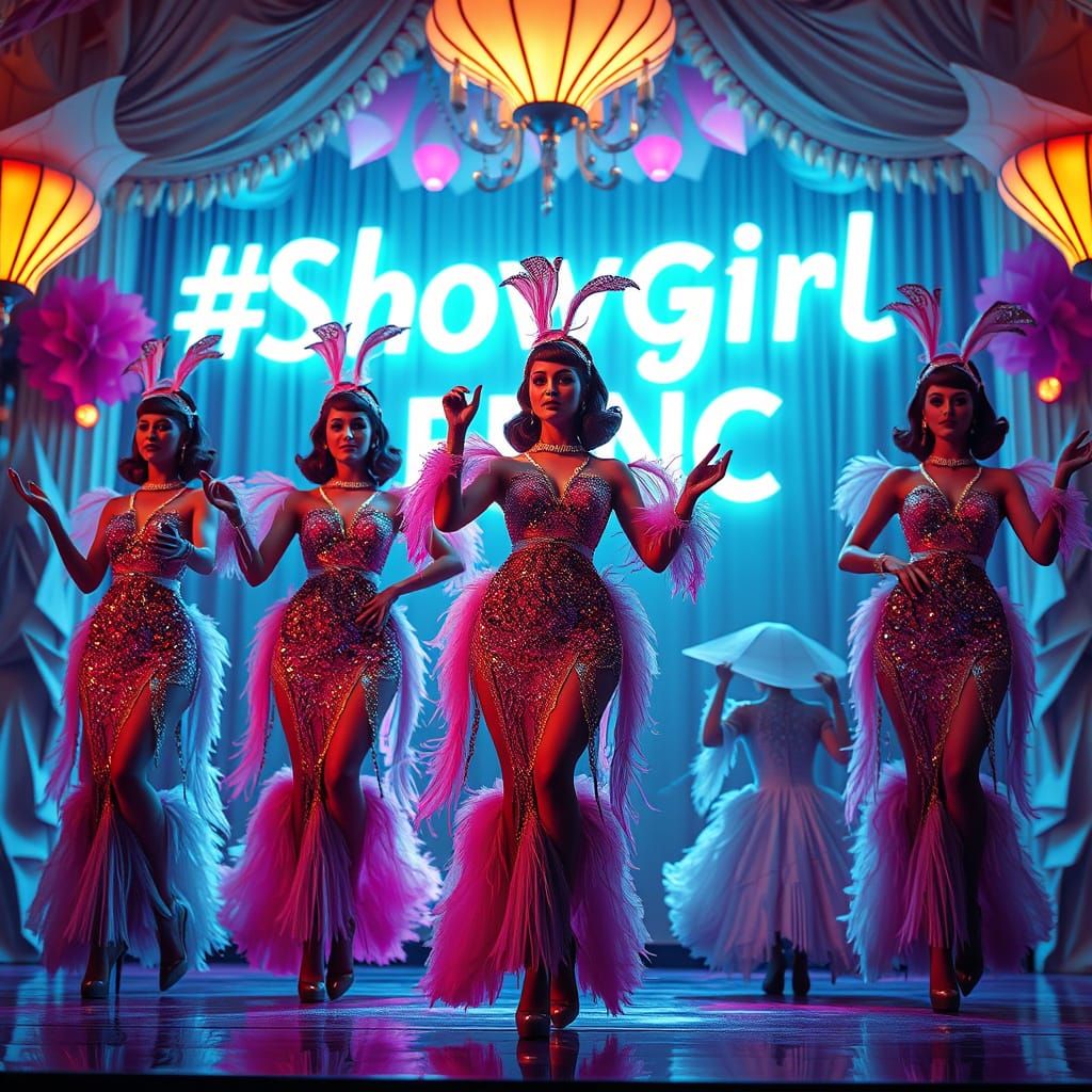 Extravagant Showgirls Performance in Futuristic Neon Style