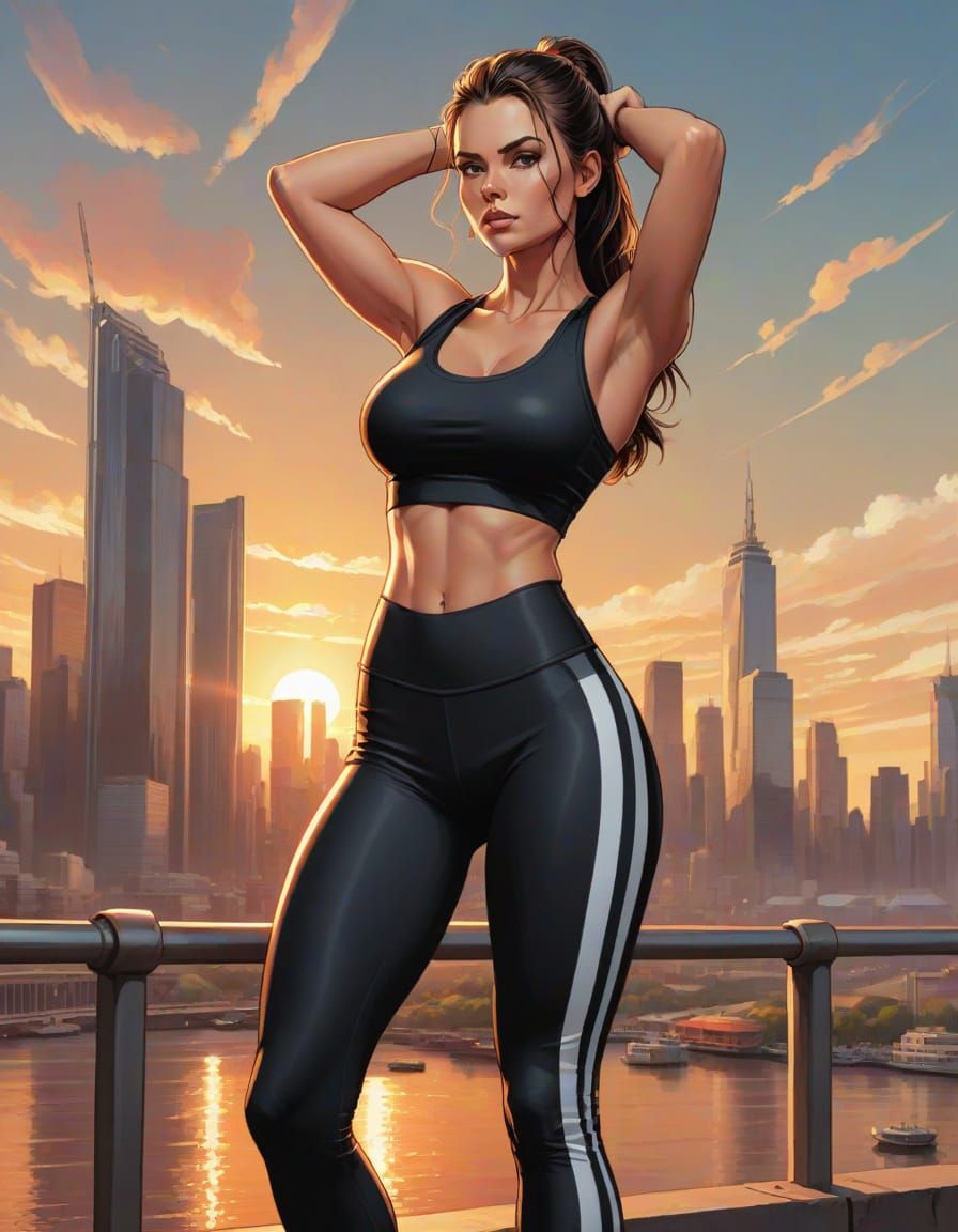 Athletic Woman Dominates City Skyline in Vibrant Comic Book ...