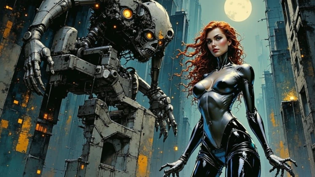 Biomechanical Cyborg Girl in Art Nouveau Style