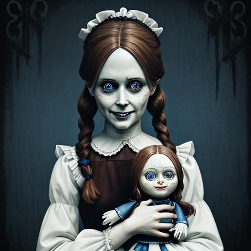 Woman Holding Sinister Vintage Porcelain Doll