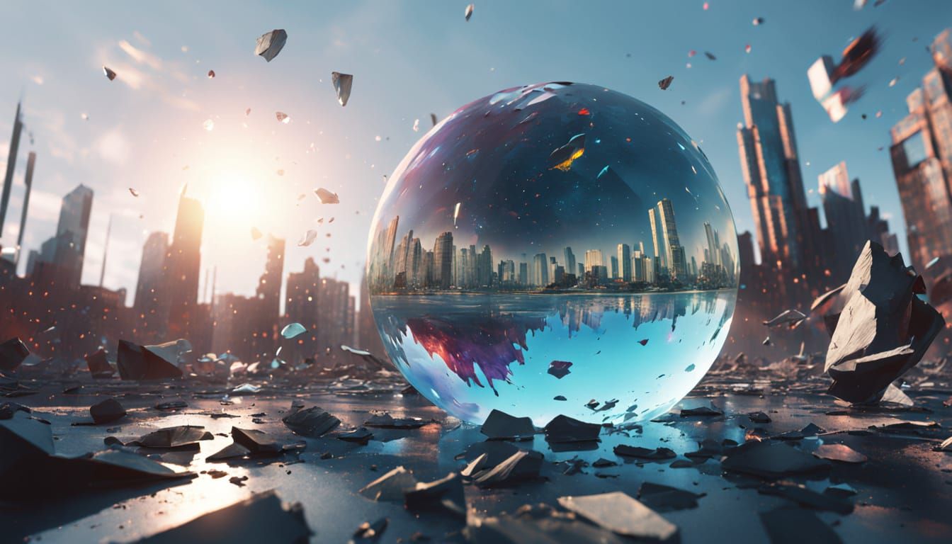 Cracked Glass Sphere Reflecting Universes