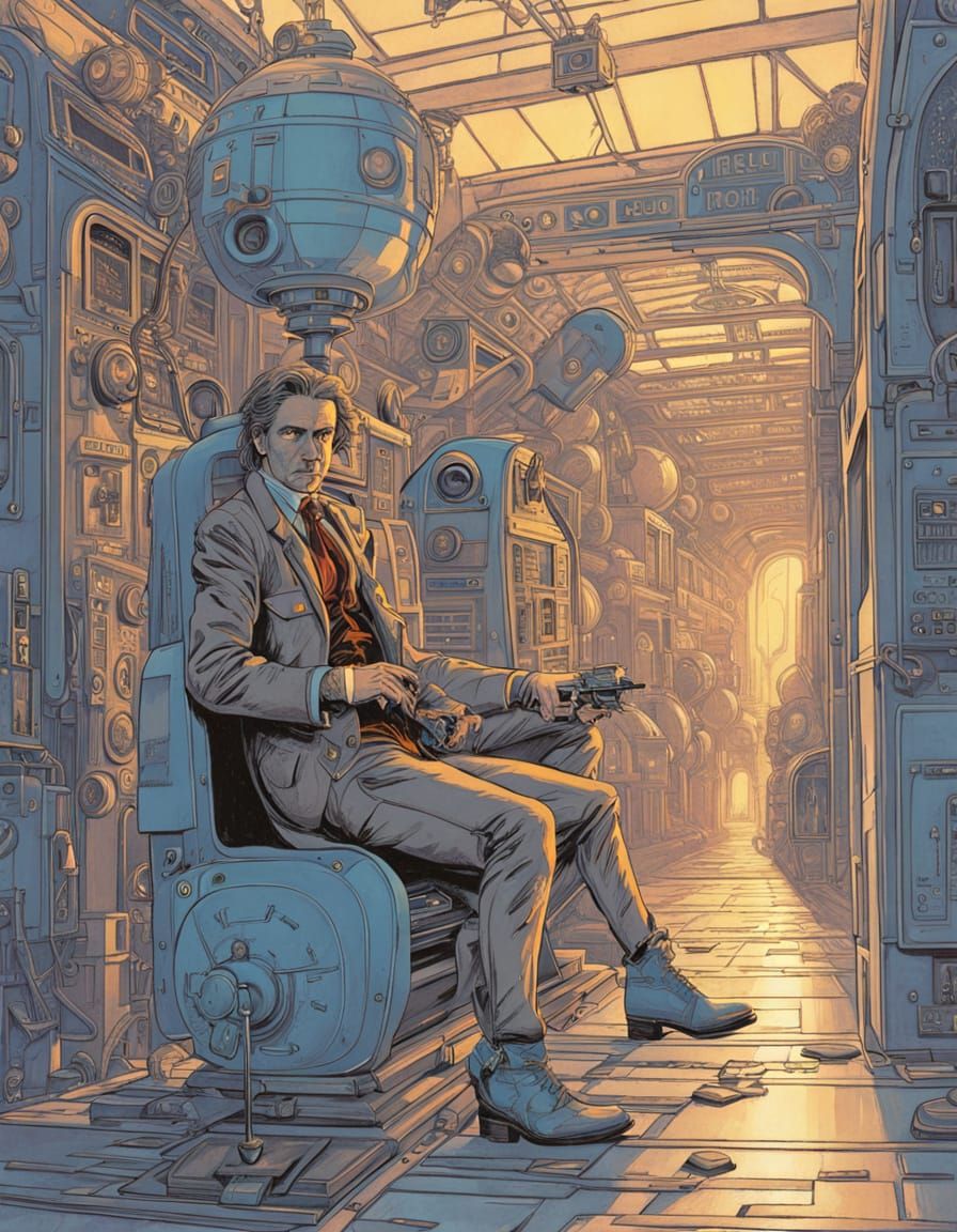 Sting as 80s Doctor Who in Moebius Style