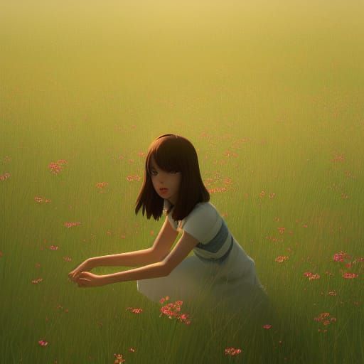 Glossy Grass Flowers in Volumetric Lighting