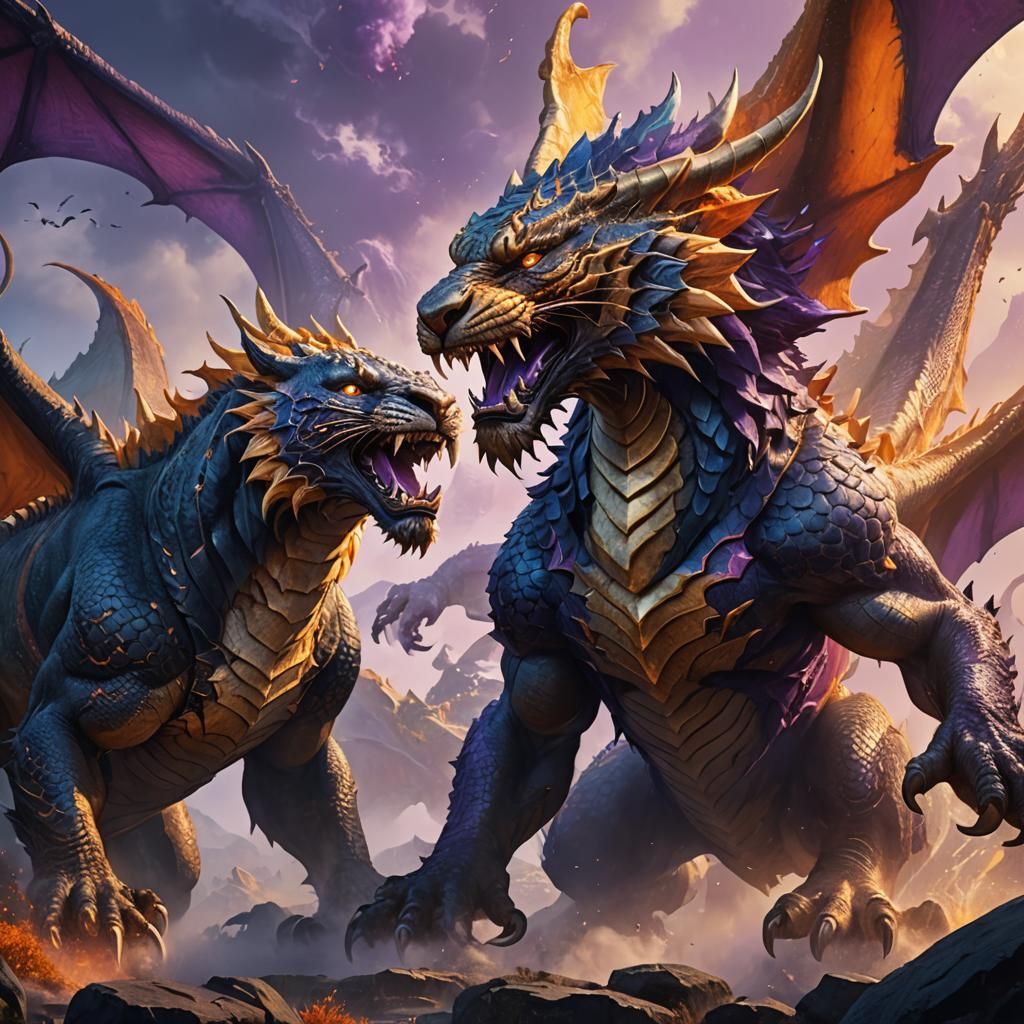Fantasy Art: Giant Dragon and Tiger Playing