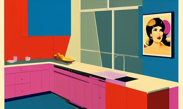 Mid-Century Housewife in Pop Art Kitchen