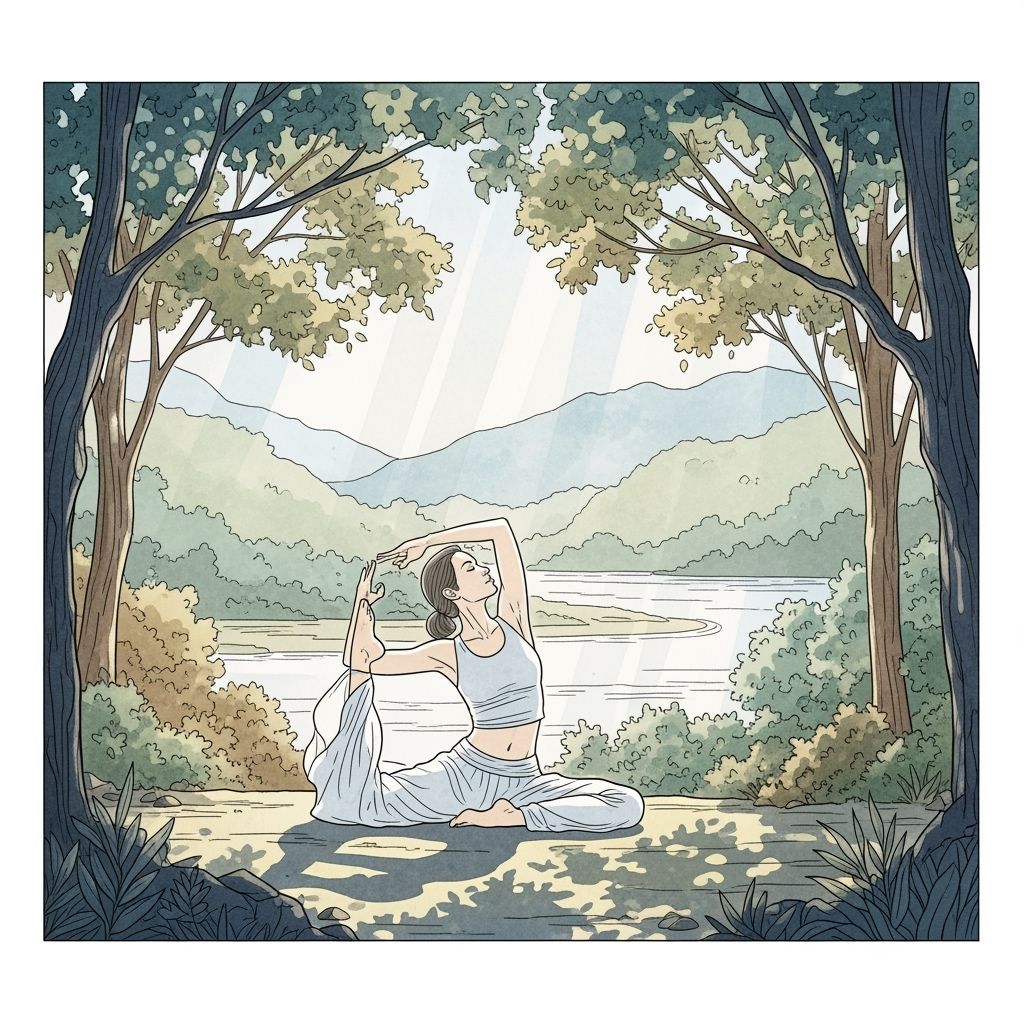 Serene Yoga Outdoors in Watercolor Style