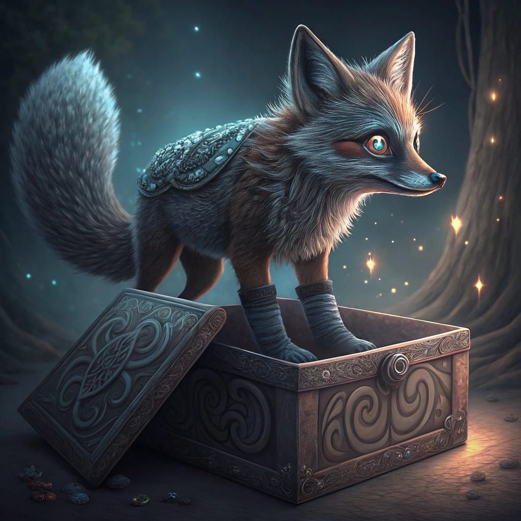 Magical Fox with Socks Emerges from Ornate Box