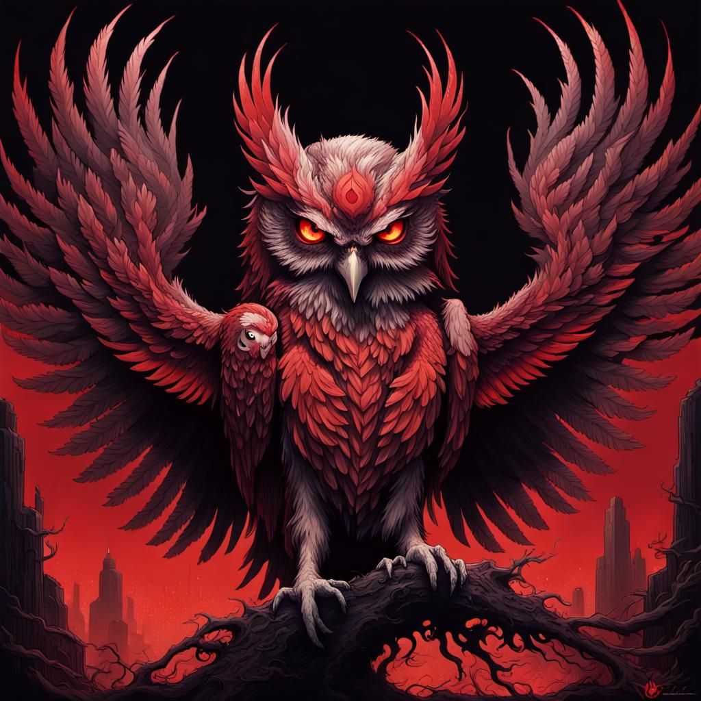 Mythical Phoenix Owl Pixel Art Masterpiece
