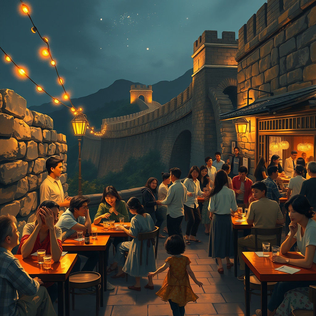 Night Cafe Along Great Wall of China