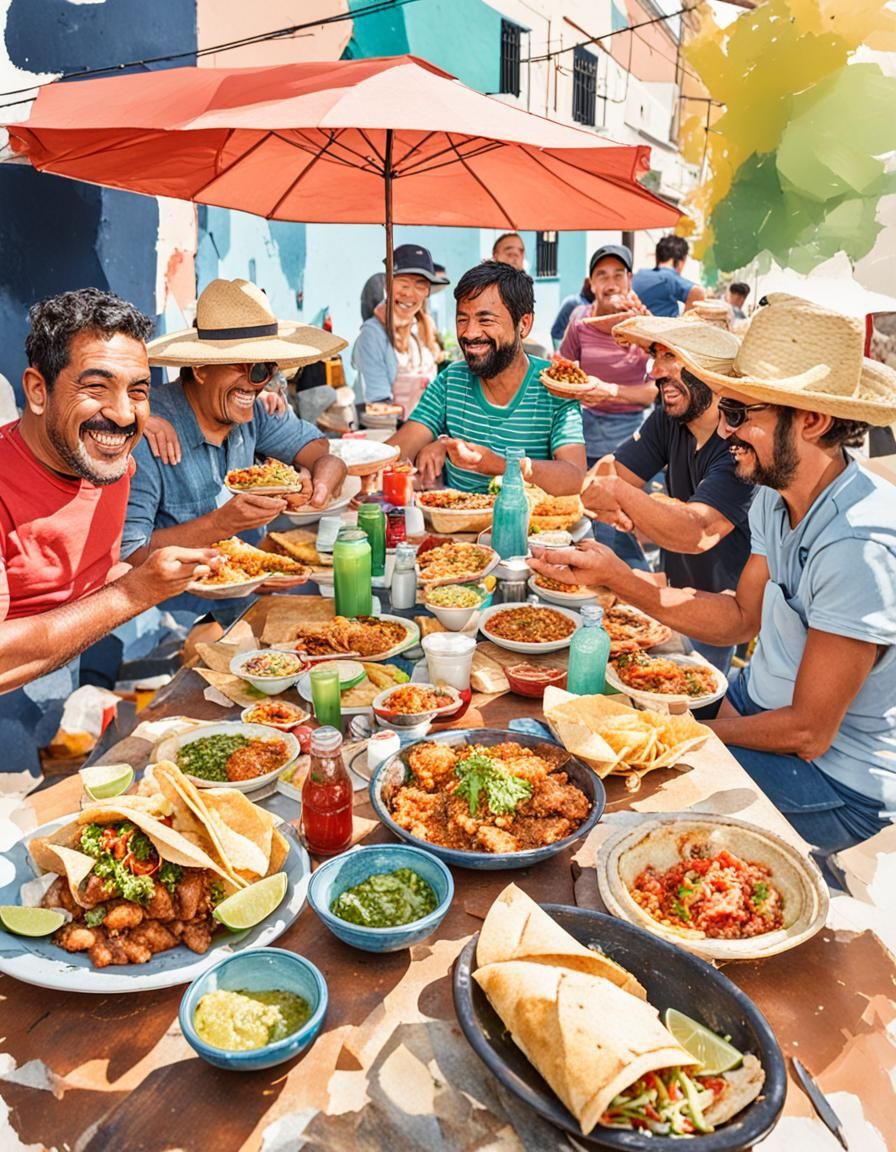 Mexican Street Food Celebration with Happy People