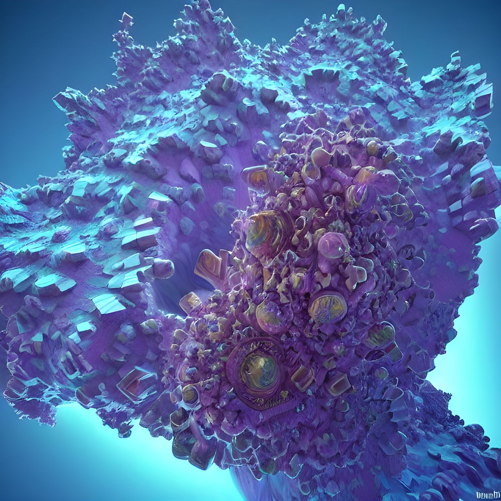 Iridescent Fractal 3D Sculpture in Liminal Space