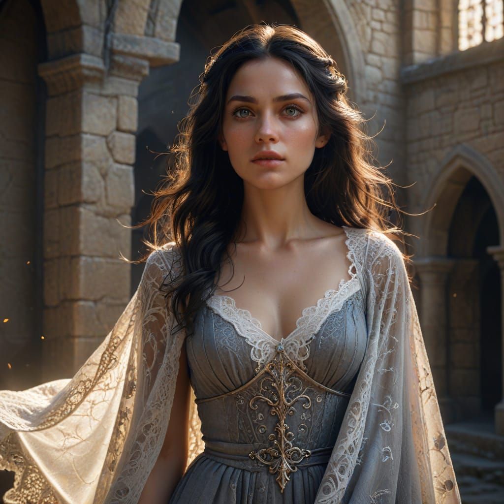 Elegant Medieval Beauty Stares Defiantly in Hyperrealistic P...