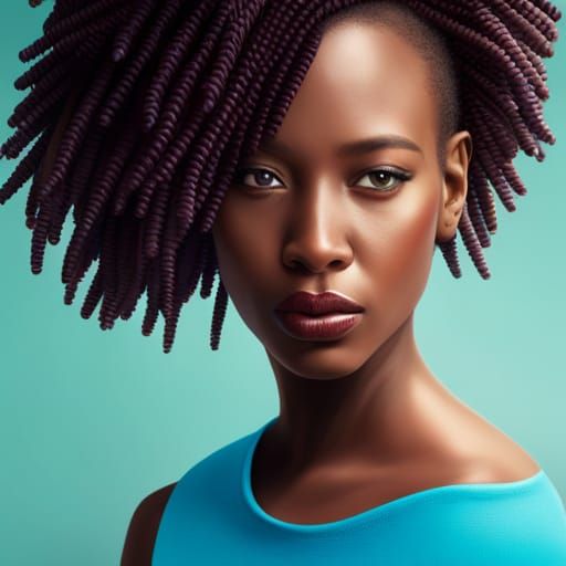 Hyperrealistic Portrait of Woman with Blue Hair