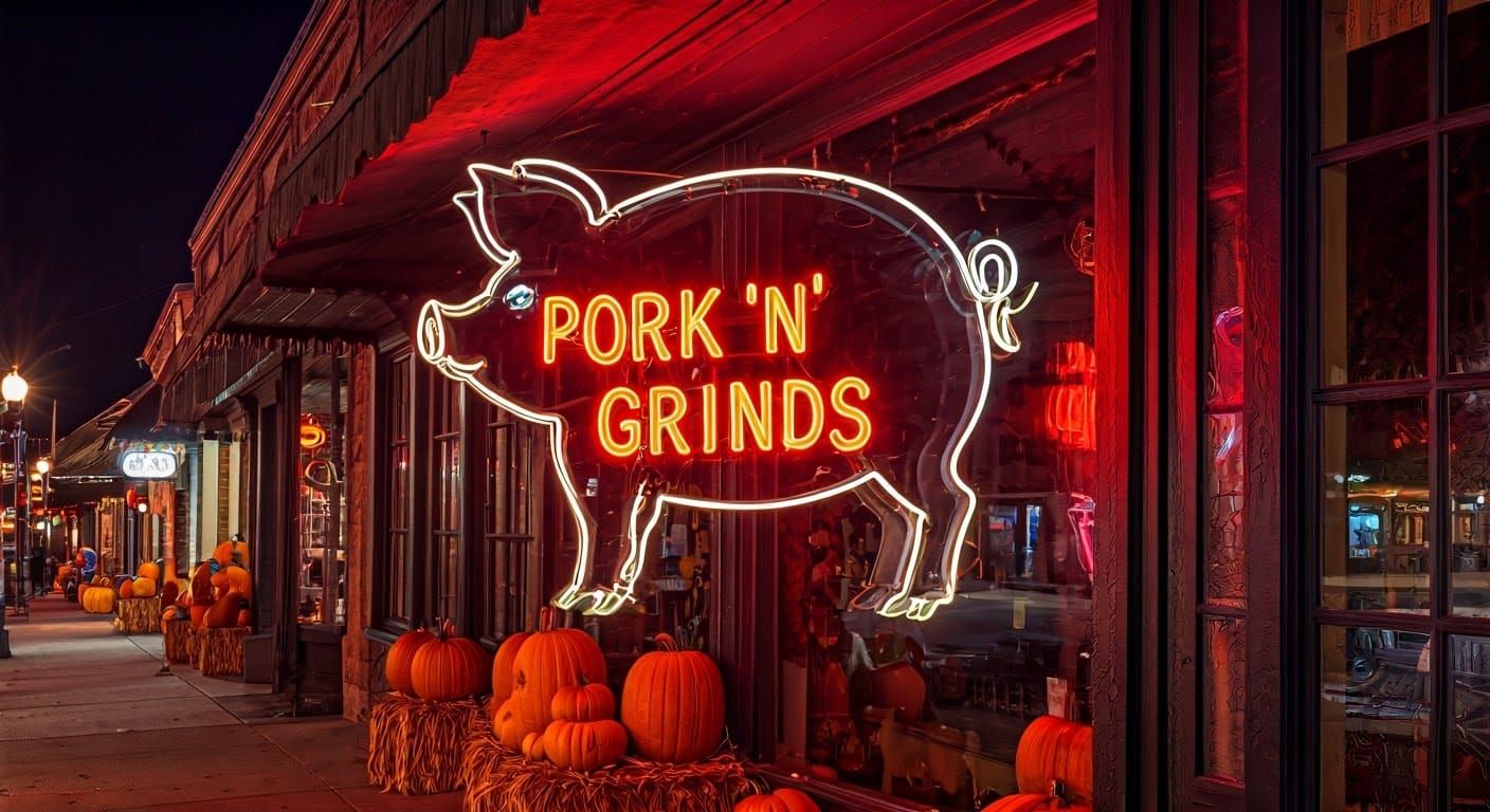 Neon Pig Sign for Halloween Coffee Shop