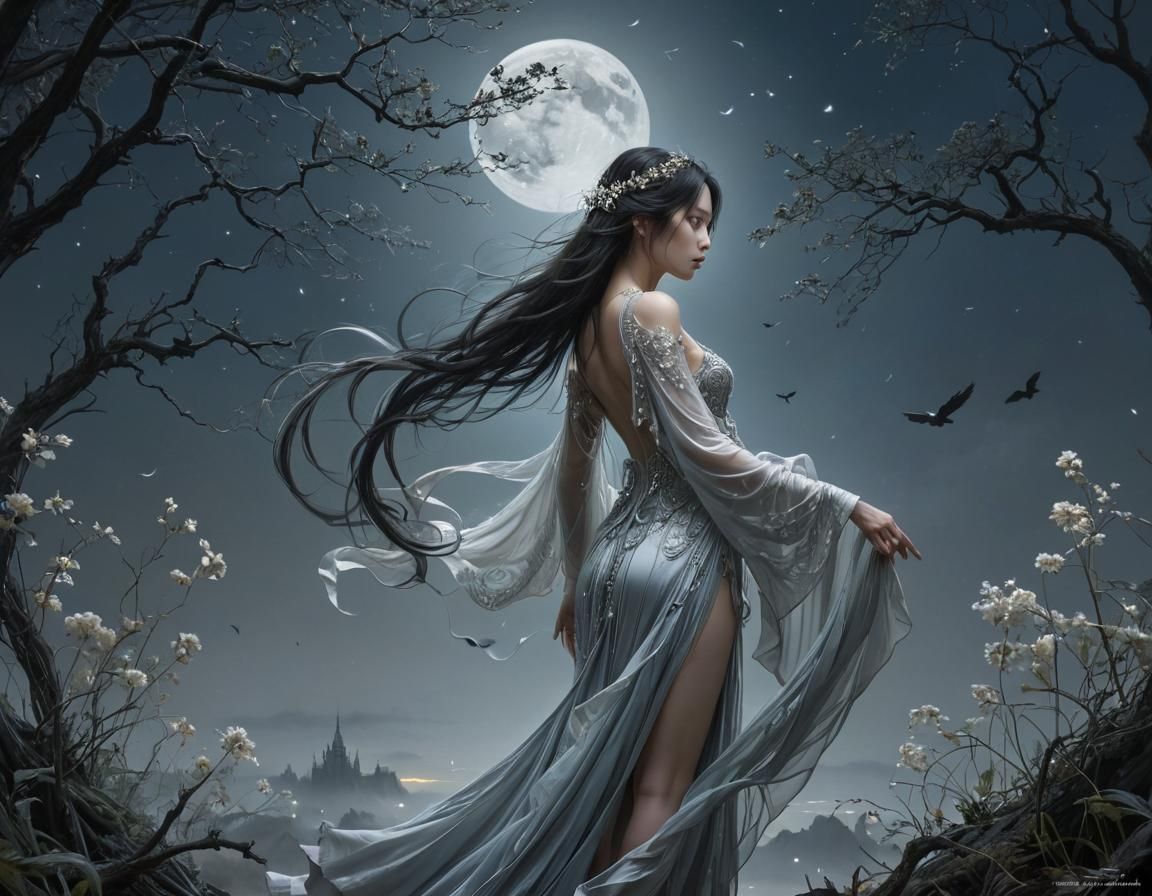 Ethereal Nature Whispers in Moonlight: Photoillustration