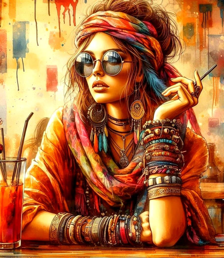 Woman in hyppies style clothes