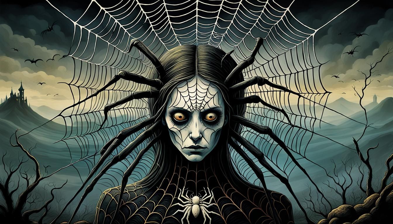 Pagan's Shame: Spiderweb Eyes in Surreal Horror Style