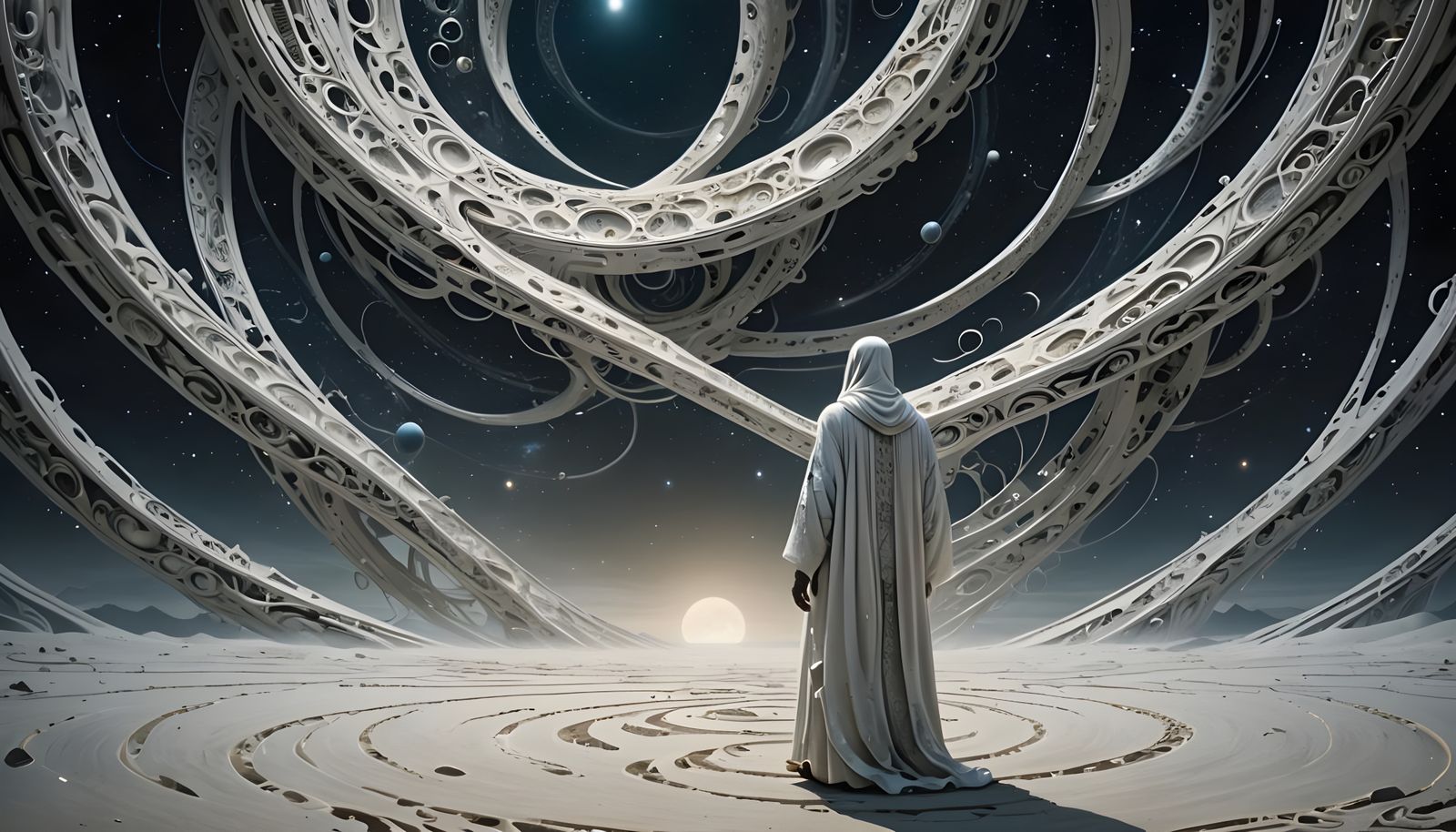 Figure Stepping into Infinite Starry Expanse