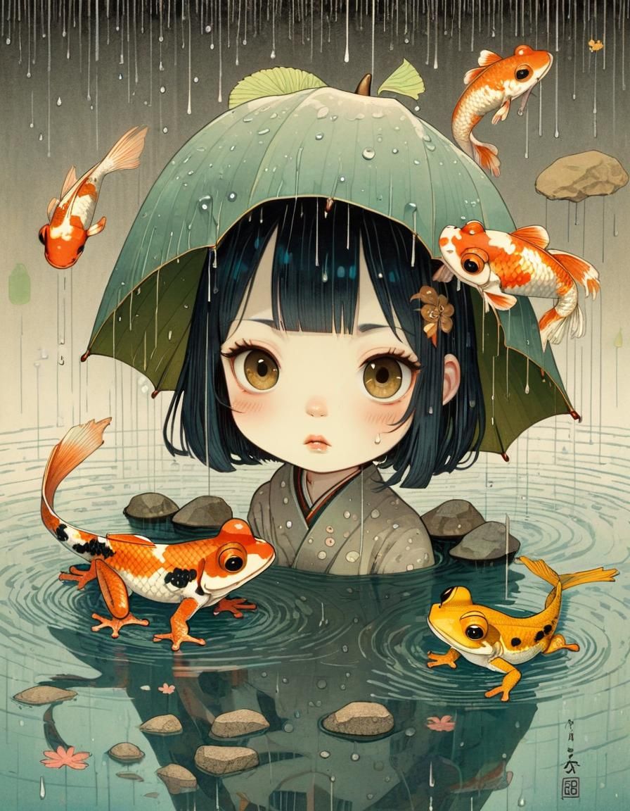 Cute Creepy Koi Frog in the Style of Digital Art