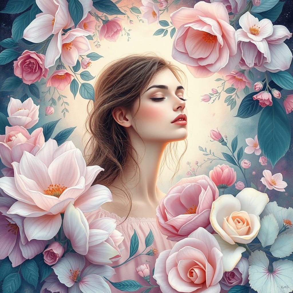 Ethereal Floral Dreamer in Whimsical Style