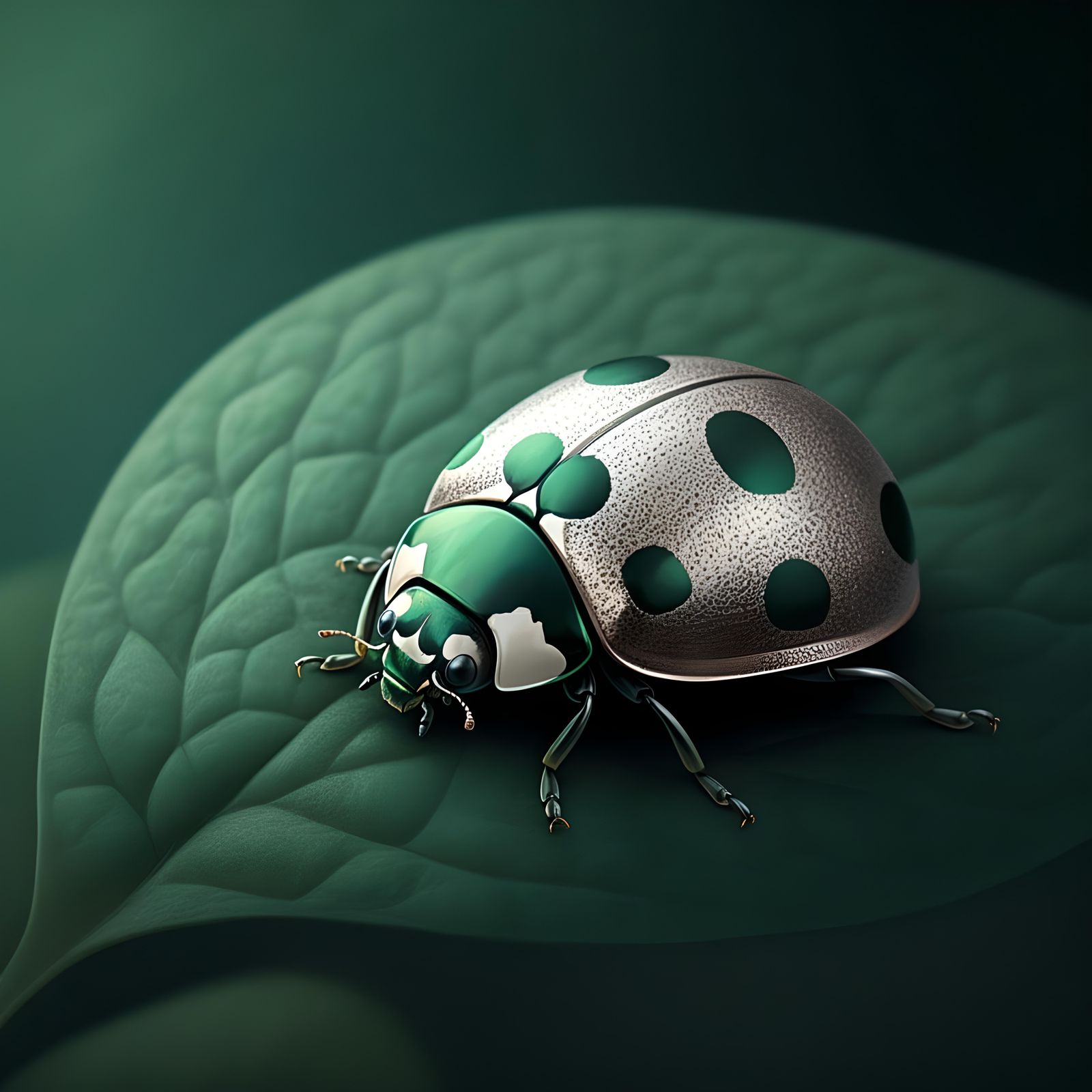 Ethereal Silver Ladybug on Green