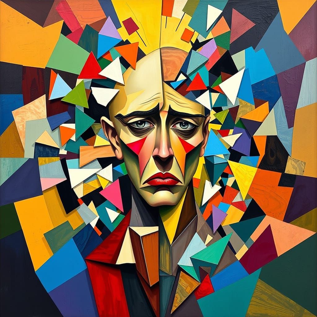Geometric Shard Figure in Abstract Cubist Style