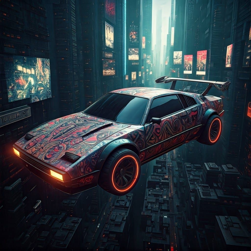 Futuristic Flying Cars in Cyberpunk Metropolis