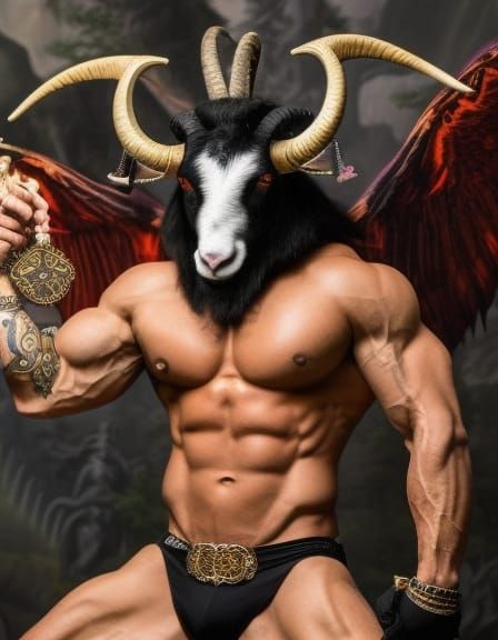 Hyperreal Acid Black-Metal Baphomet Digital Painting