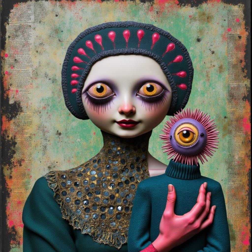 Enchanting Folk Art Assemblage of a Smiling Person with thei...
