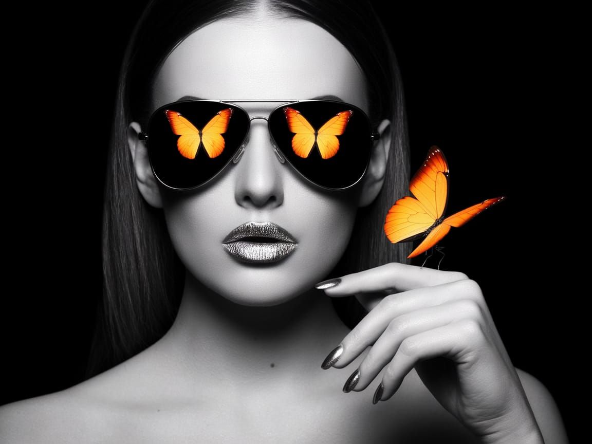 Glamorous Woman in Orange Butterfly Aviators