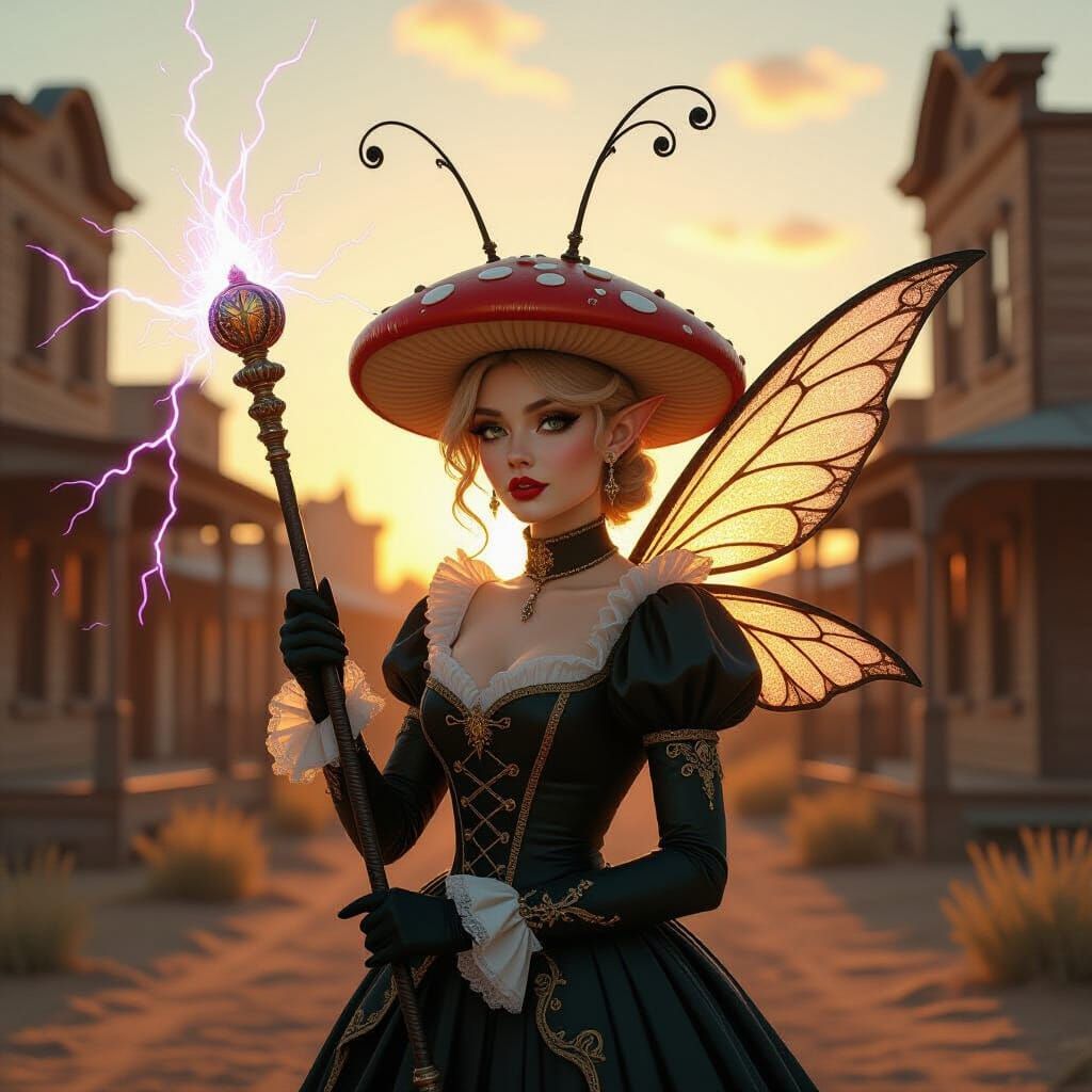 Faerie-Mushroom Influencer in Neo-Victorian Style