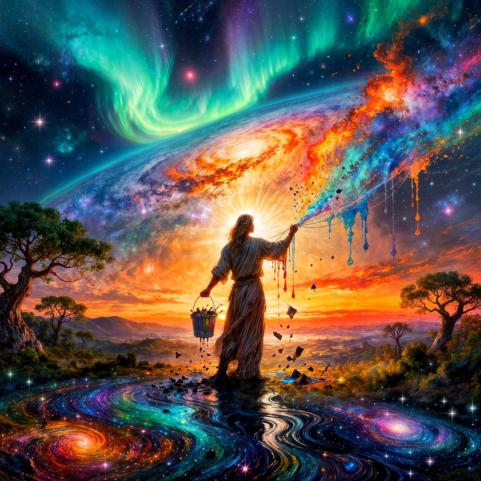 Cosmic Artist Paints Horizon with Celestial Hues