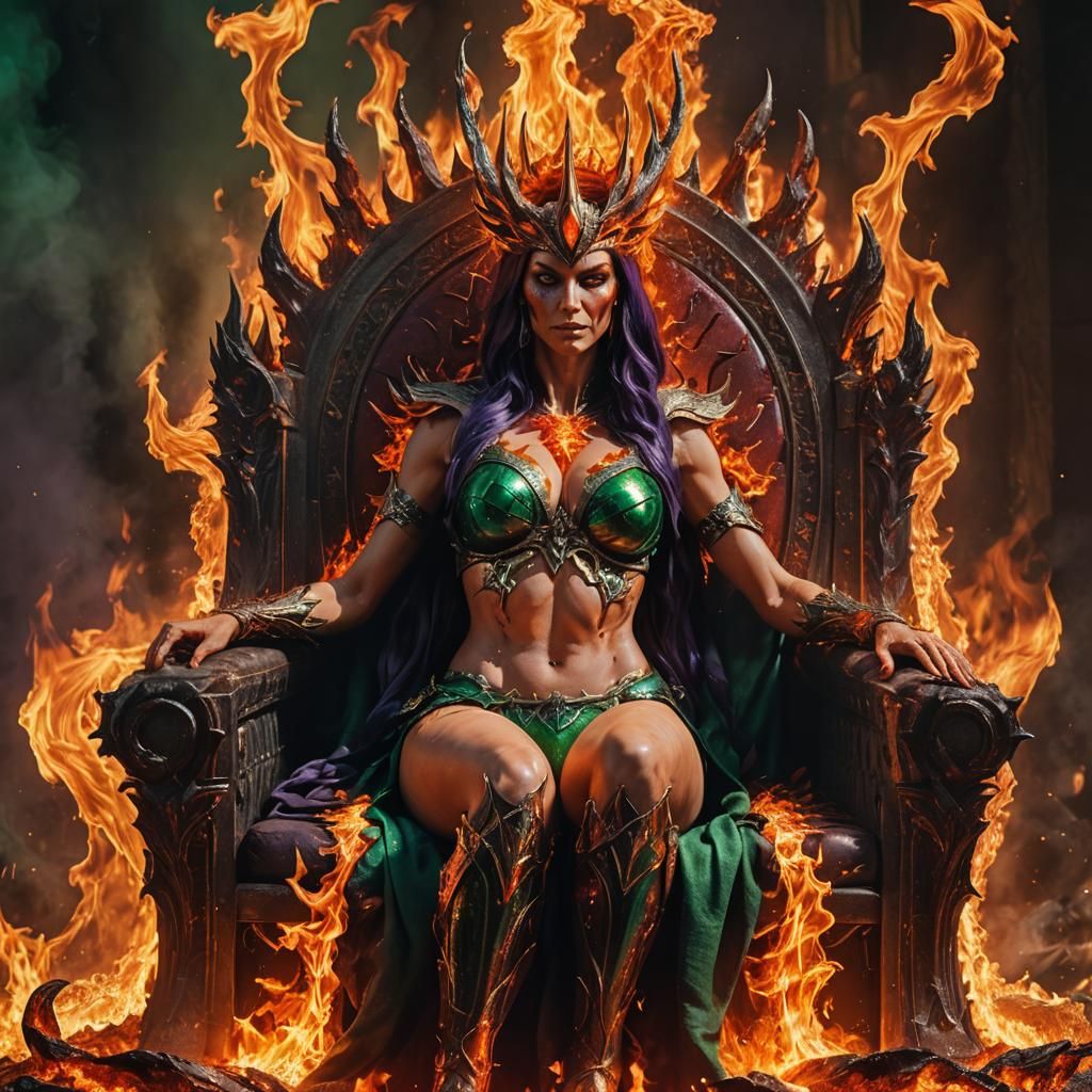 Infernal Female Ruler in Flames: Digital Painting