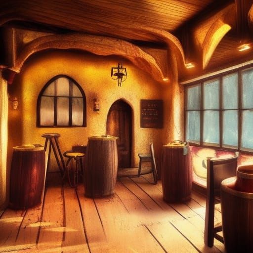Medieval Tavern Scene with Divine Sunshine