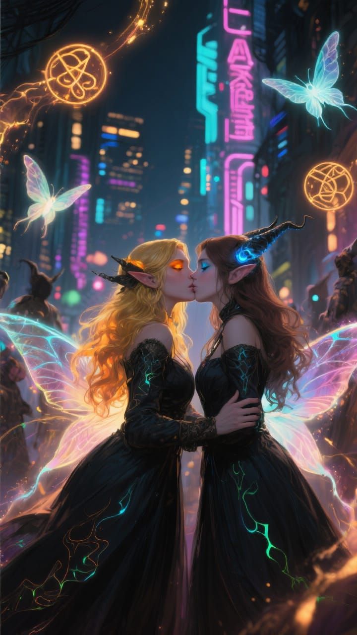 Witches' Kiss in Cyberpunk-Elven City