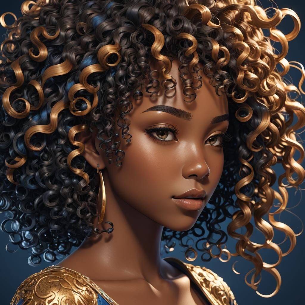 Anime-Style 3D Portrait of Black Woman