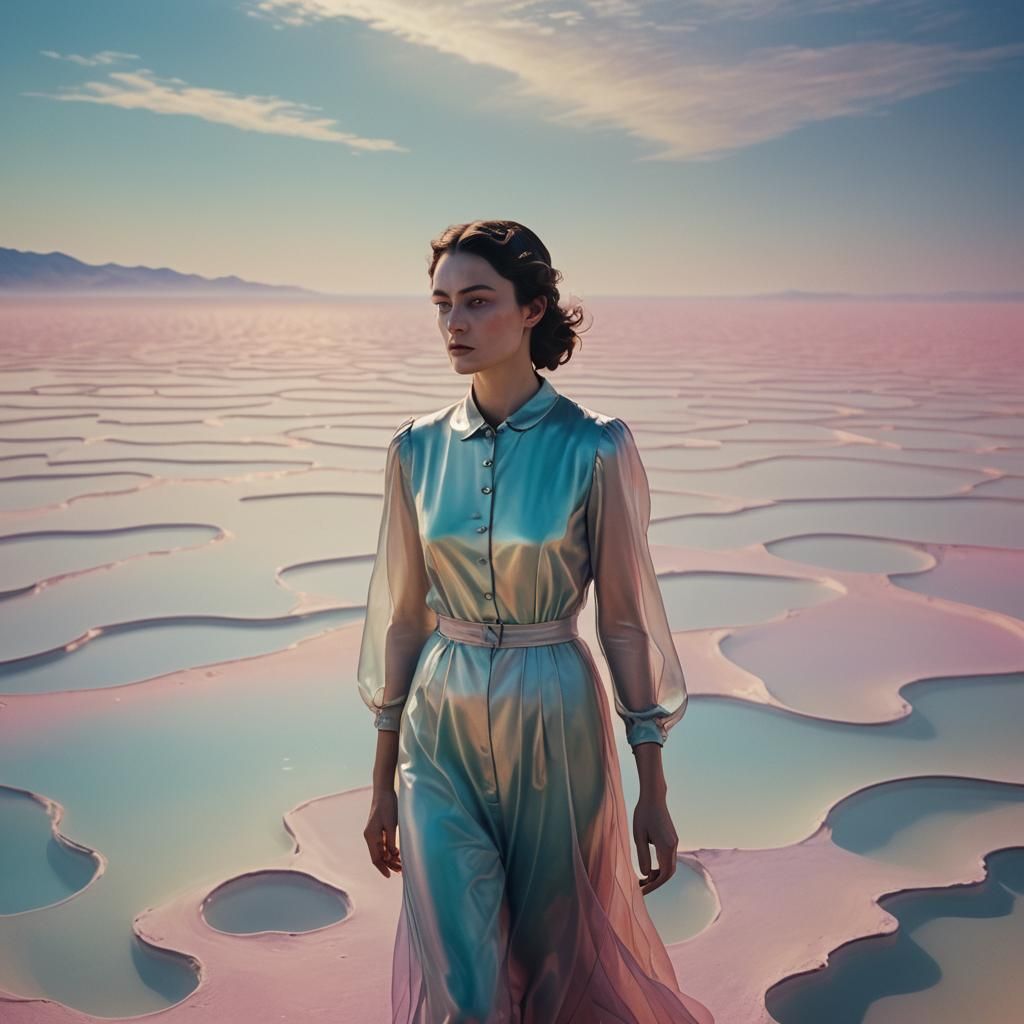 Surreal Woman in Dreamscape with Vibrant Colors