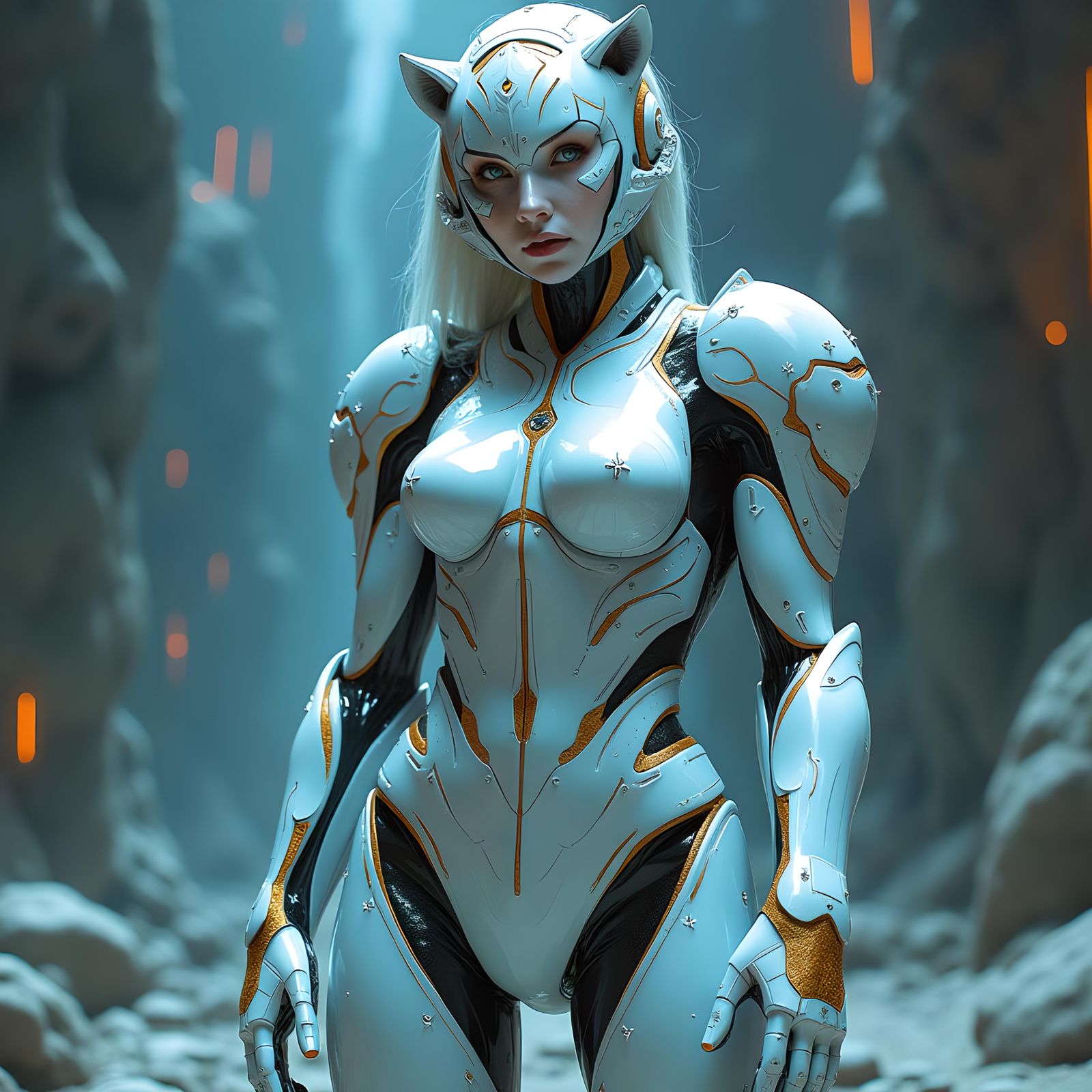 Creature Fusion: White Tiger Woman in Hard Suit