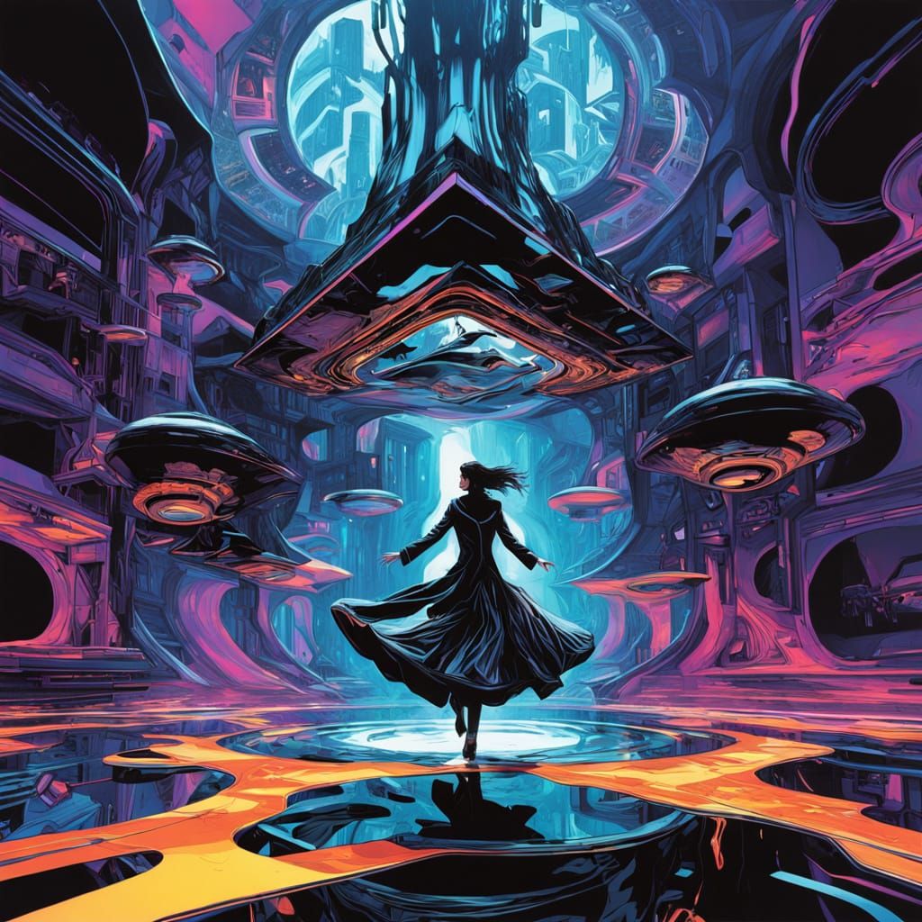 Ferrofluid Form in Iridescent Tesseract Landscape