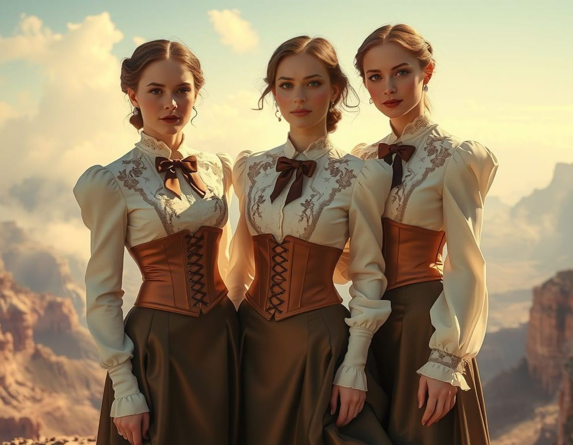 Elegant Women Pose at the Grand Canyon in Refined 19th Centu...