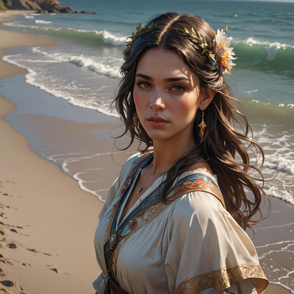 Brunette Woman on Beach Expecting Baby