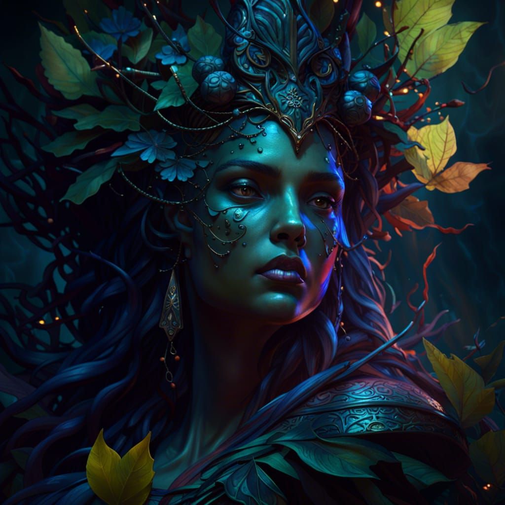 Detailed Dark Fantasy Goddess of Nature Art