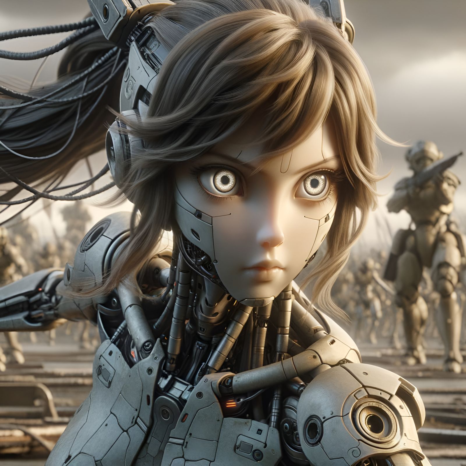 Detailed 3D Cyborg in Futuristic Warscape