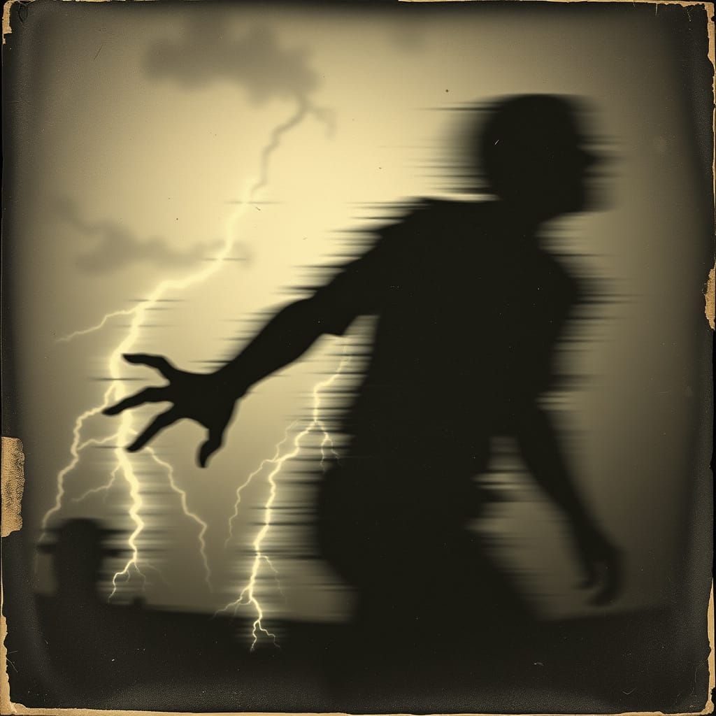 Gritty Thunder Blob in Dynamic Motion Photogravure