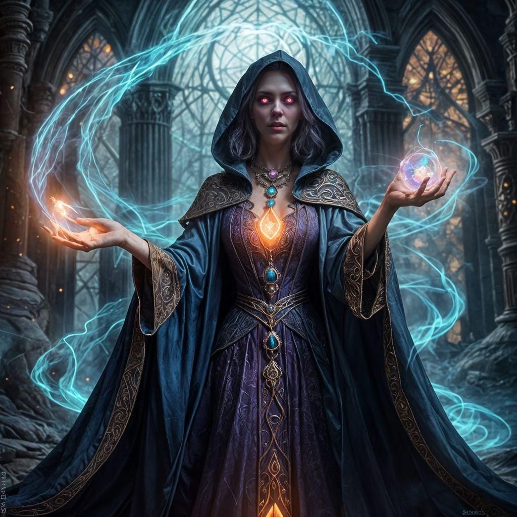 High Fantasy Sorceress Casting Spell in Twilight
